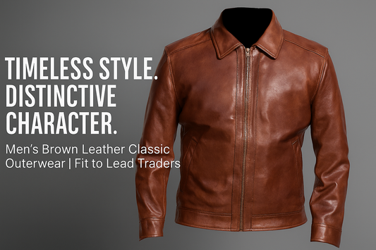 Men’s Brown Leather Jacket with Harrington Collar – Premium Quality Outerwear