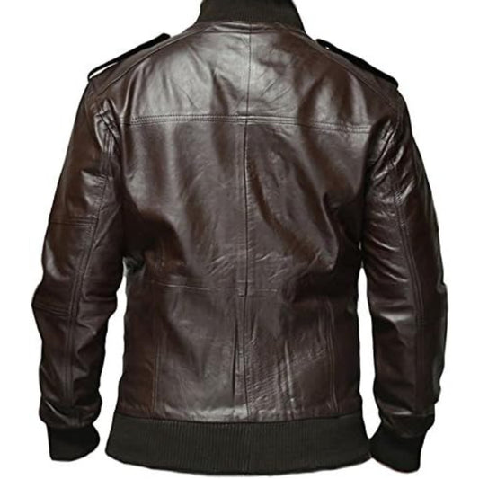 Brown leather jacket on a white background