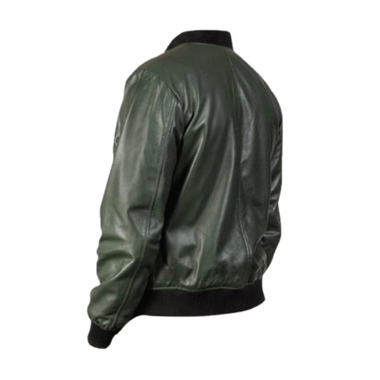Green leather jacket on a white background