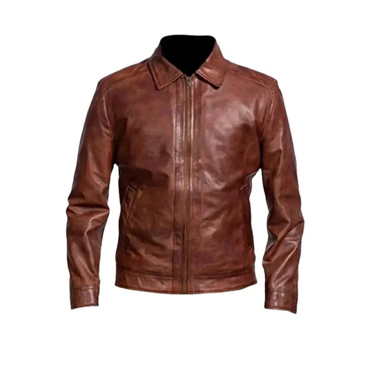 Brown leather jacket on a white background