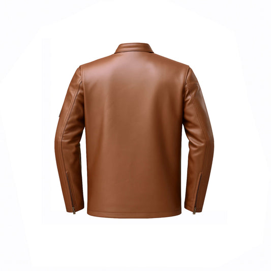 Classic Men Brown Leather Jacket Ideal for Casual Outfits