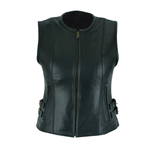 Black leather vest on a white background