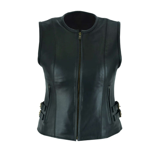 Real Cowhide Leather Vest for Women Classic Biker Style