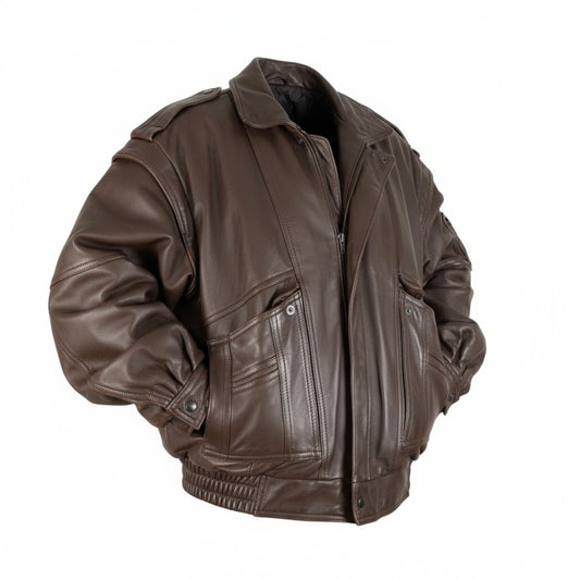 Brown leather jacket on a white background