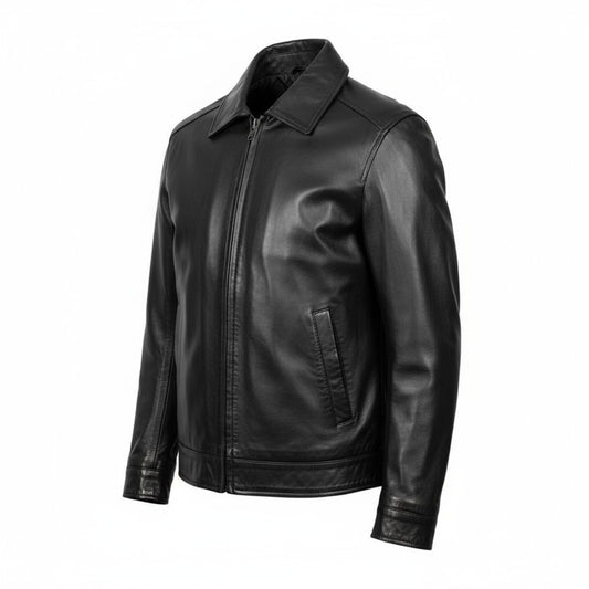 Black leather jacket on a white background