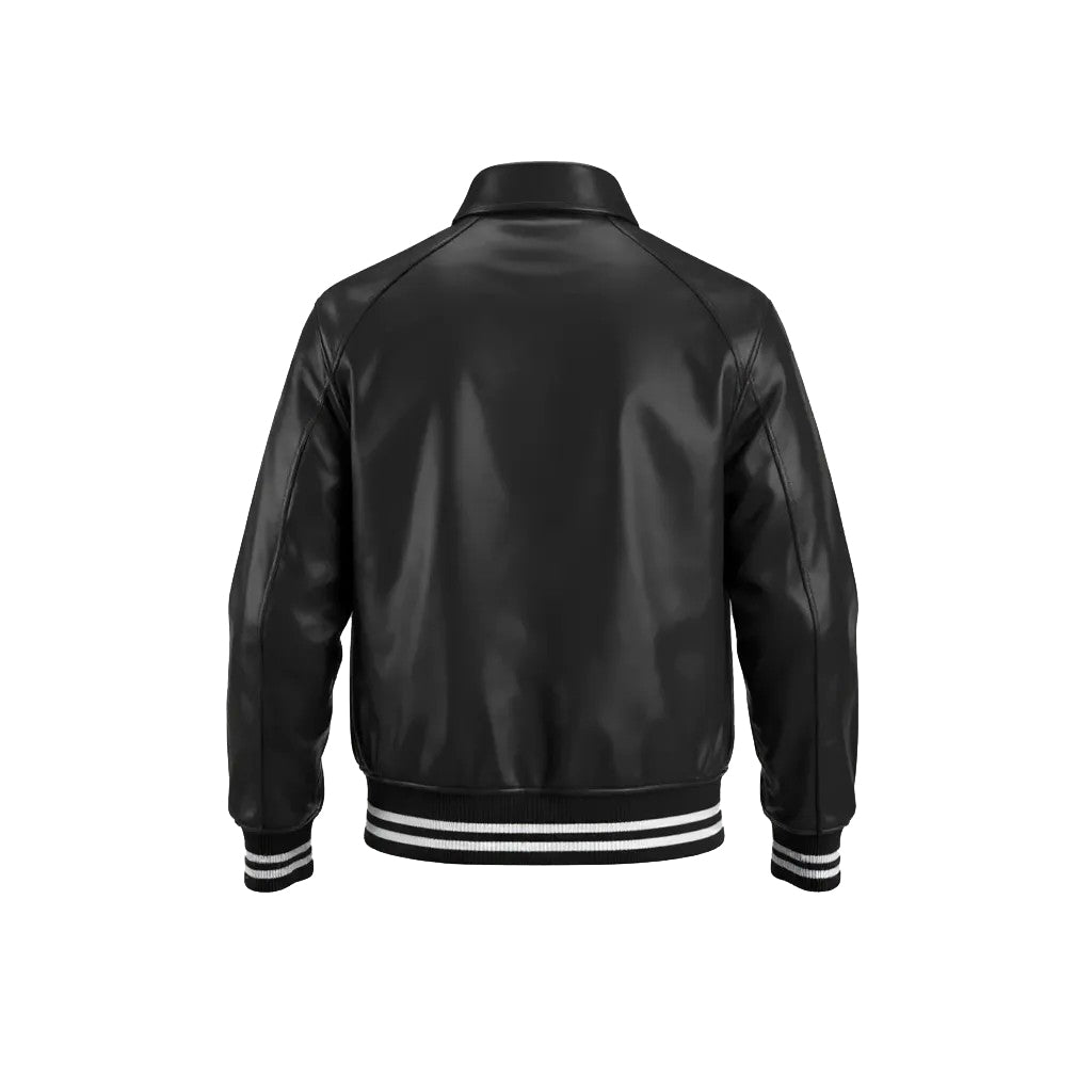 Walton Varsity Jacket in Black Leather For Unisex