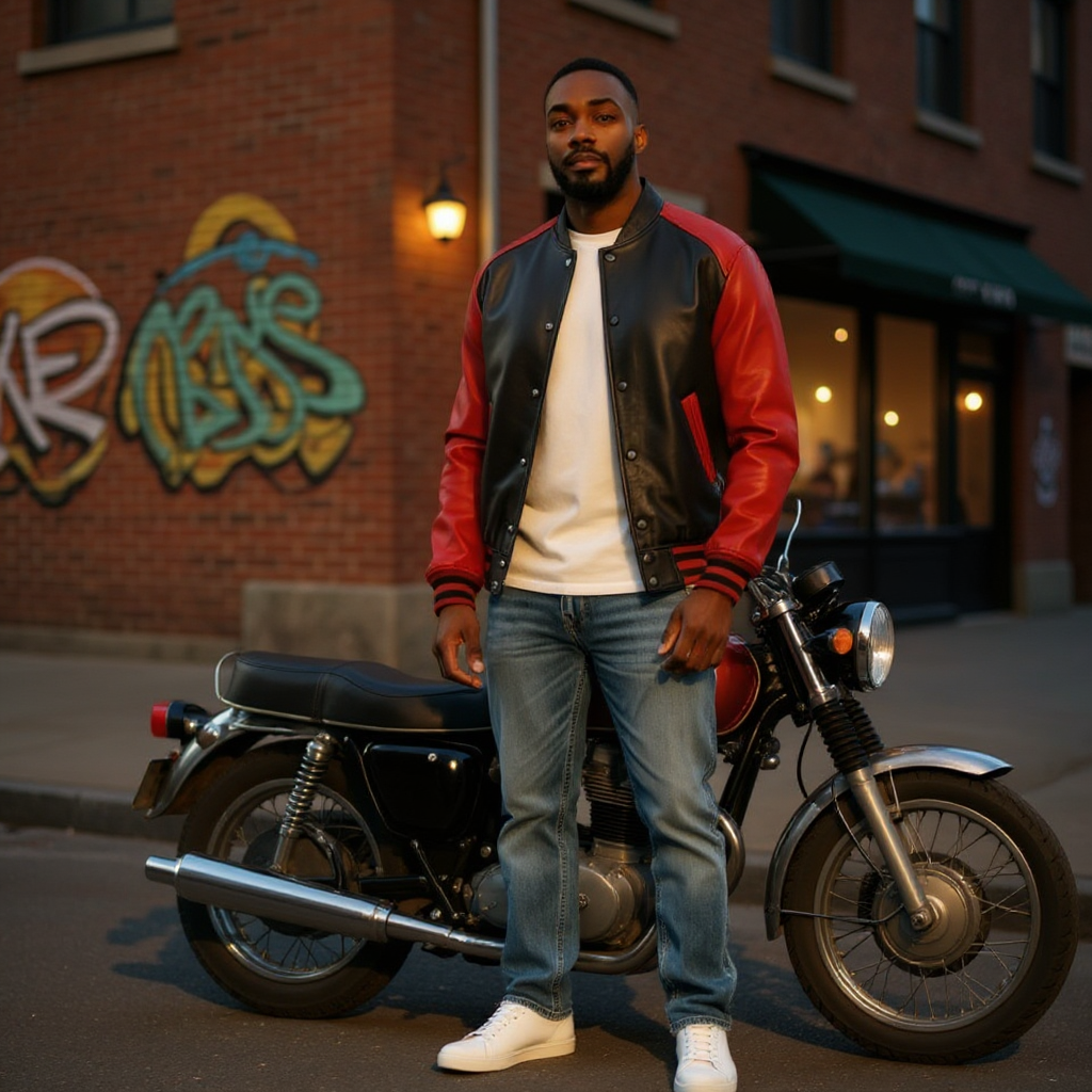 Walton Limited Edition Black and Red Leather Varsity Jacket