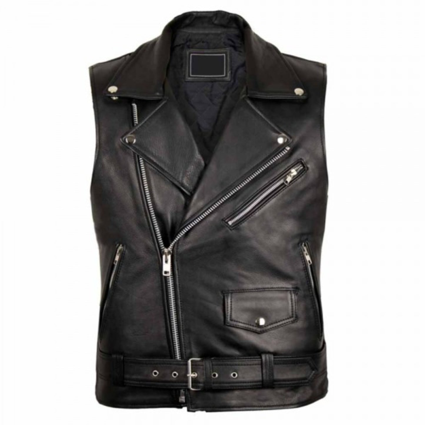 Men's Black Leather Motorcycle Vest