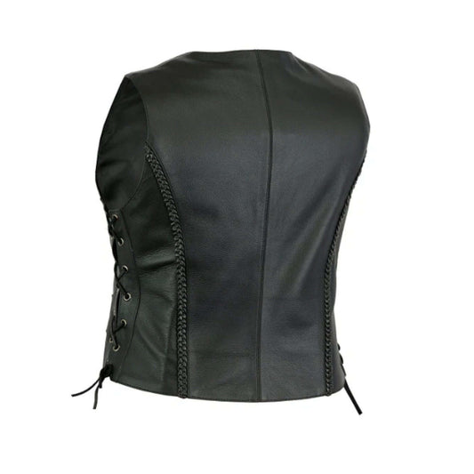 Black Biker Leather Vest Concealed Carry Cowhide