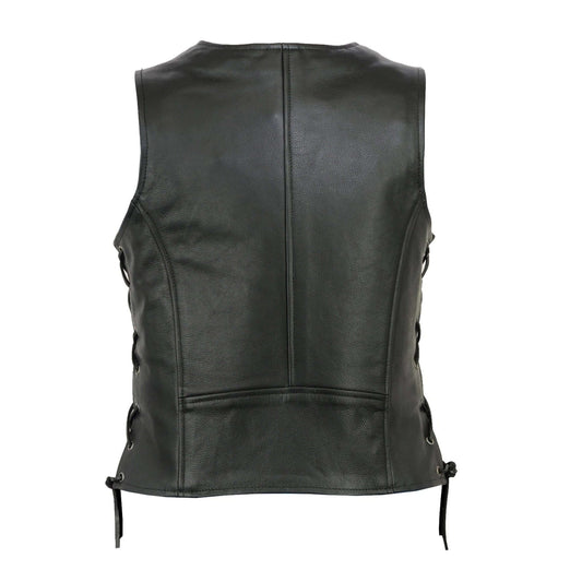Black Leather Motorcycle Vest Cowhide Concealed Carry