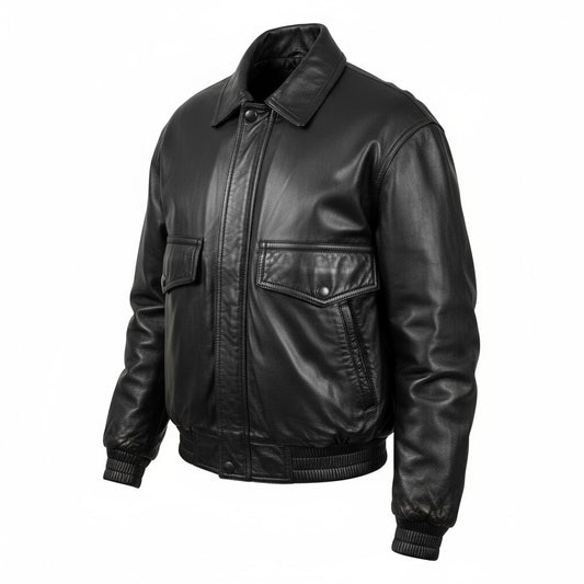 Black leather jacket on a white background