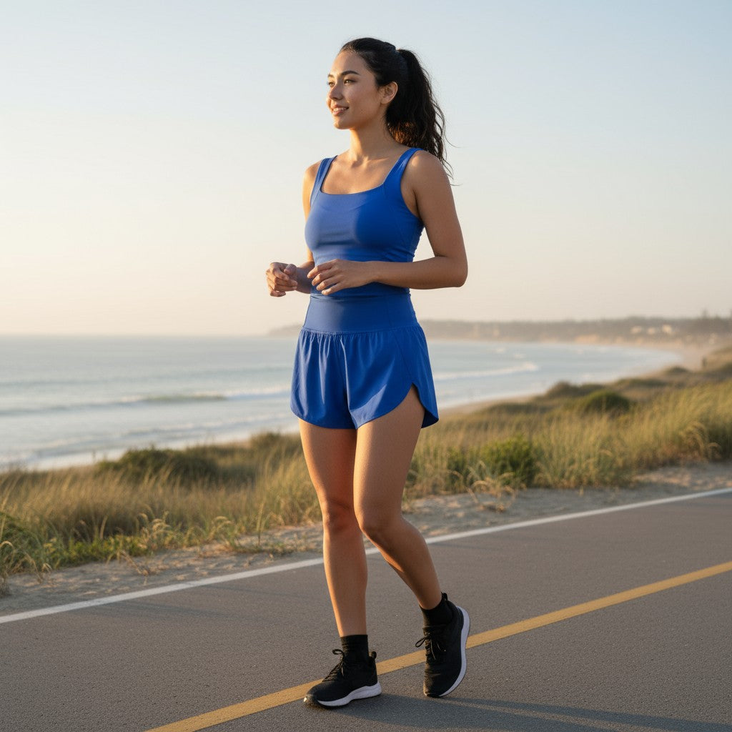 High-Waisted Blue Athletic Shorts for Women
