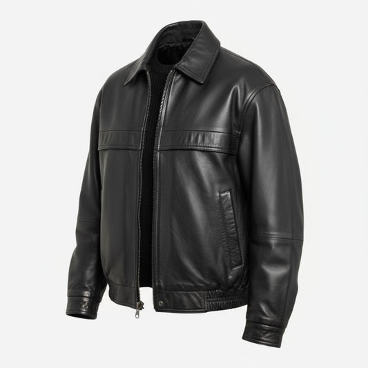 Women’s Heritage Oversized Leather Jacket in black, featuring a stylish design with a comfortable oversized fit.