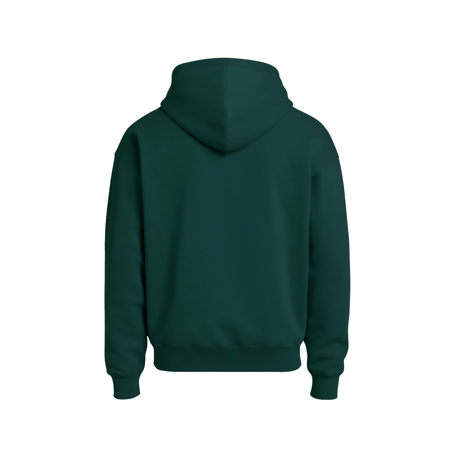 Green hoodie shown from the back on a white background