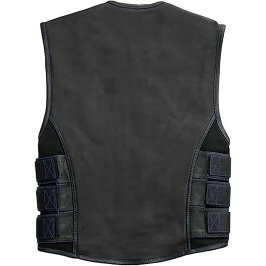 Men Riding Club Style Tactical Leather Motorcycle Vest