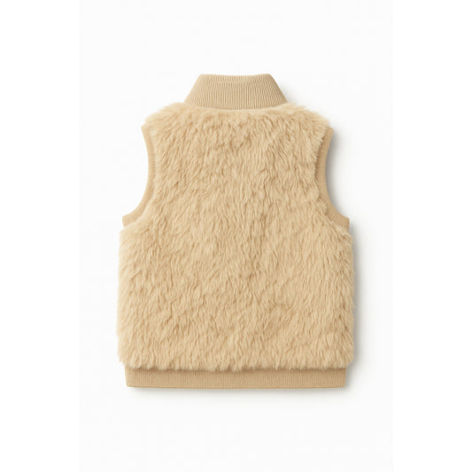 Beige fluffy vest on a white background