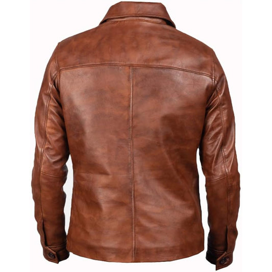 Brown leather jacket on a white background