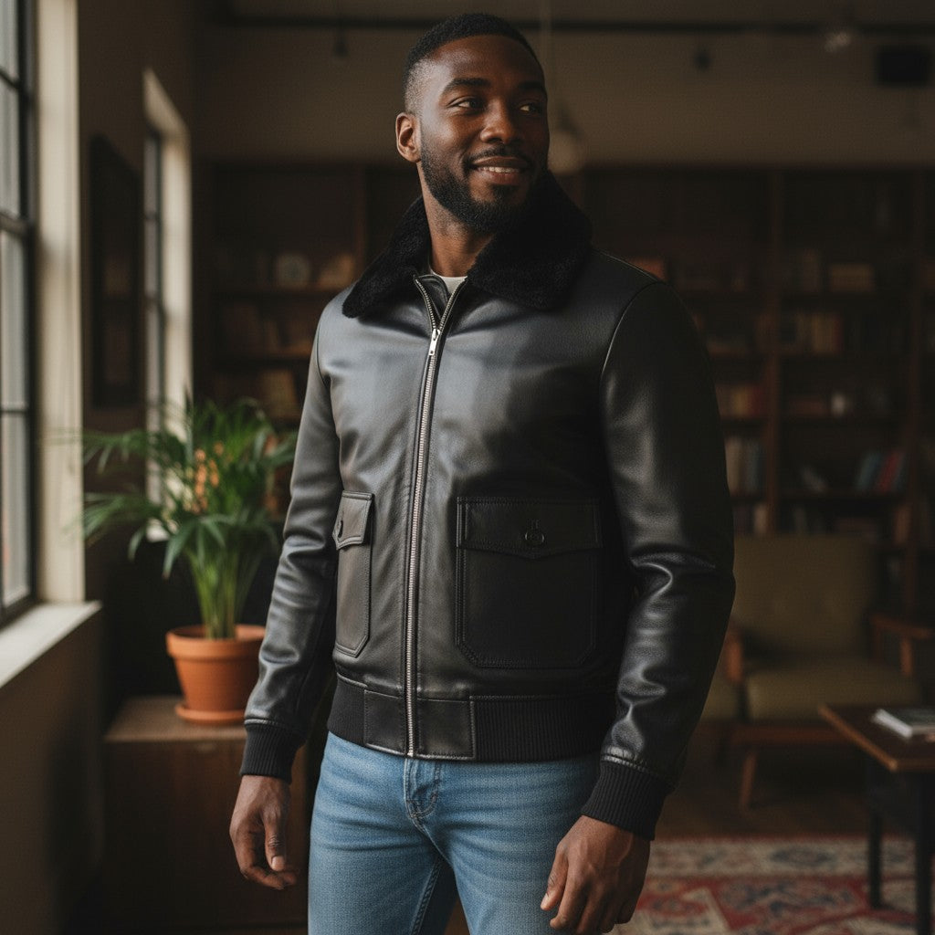 Black & White Leather Bomber Jacket: A Modern Classic