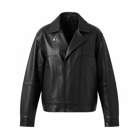 Black leather jacket on a white background