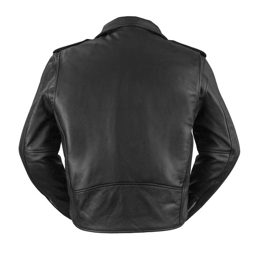 Black leather jacket on a white background