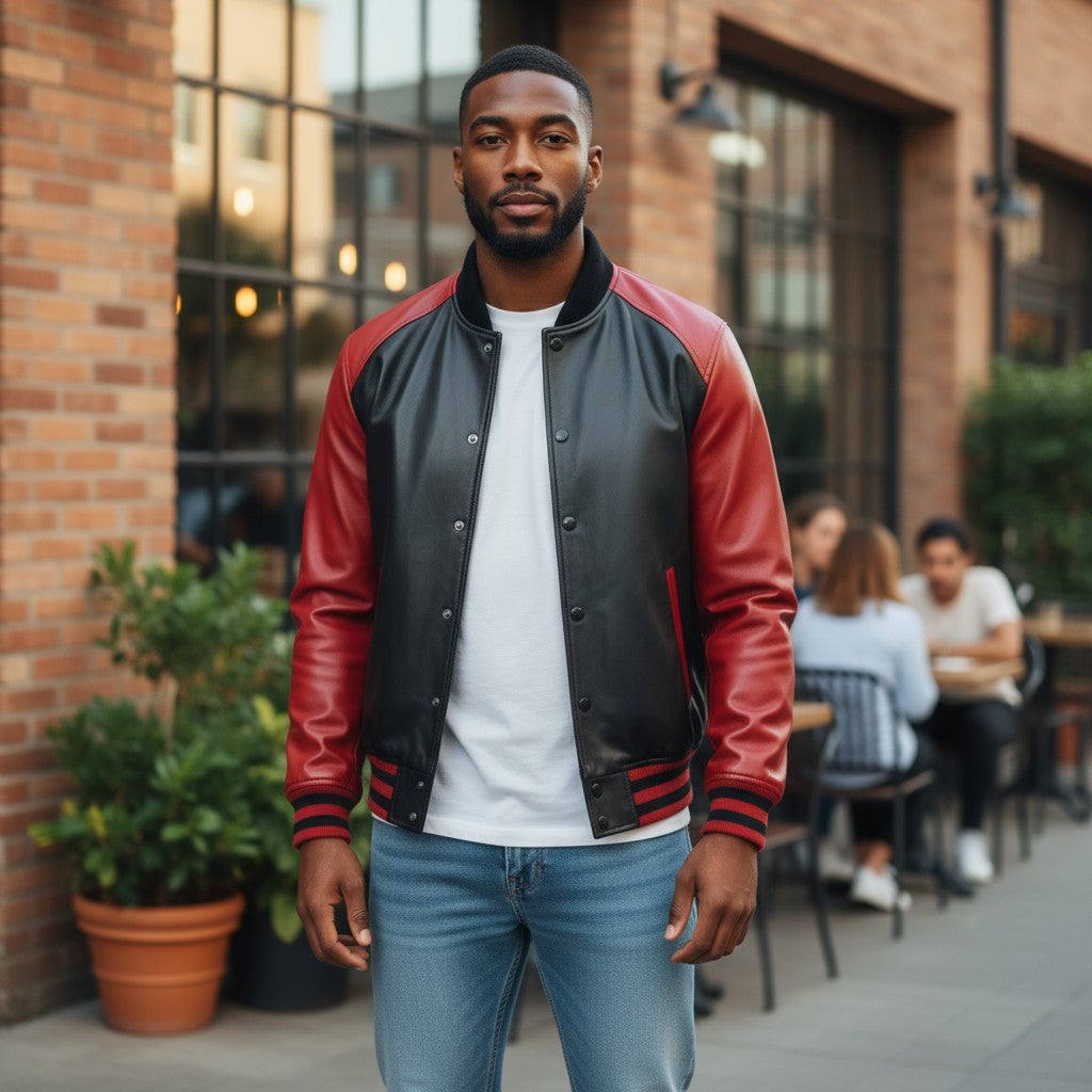 Walton Limited Edition Black and Red Leather Varsity Jacket