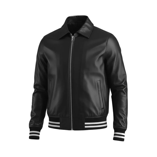 Walton Varsity Jacket in Black Leather For Unisex