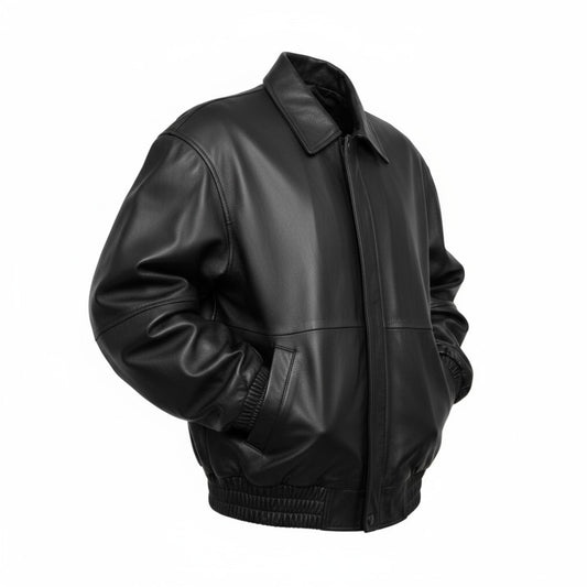 Black leather jacket on a white background