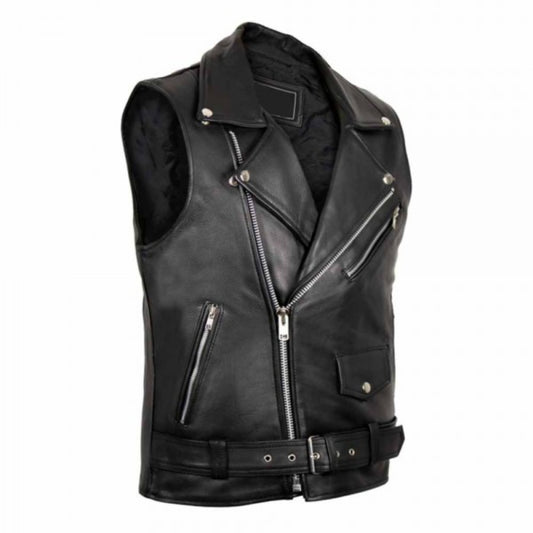 Men's Black Leather Motorcycle Vest