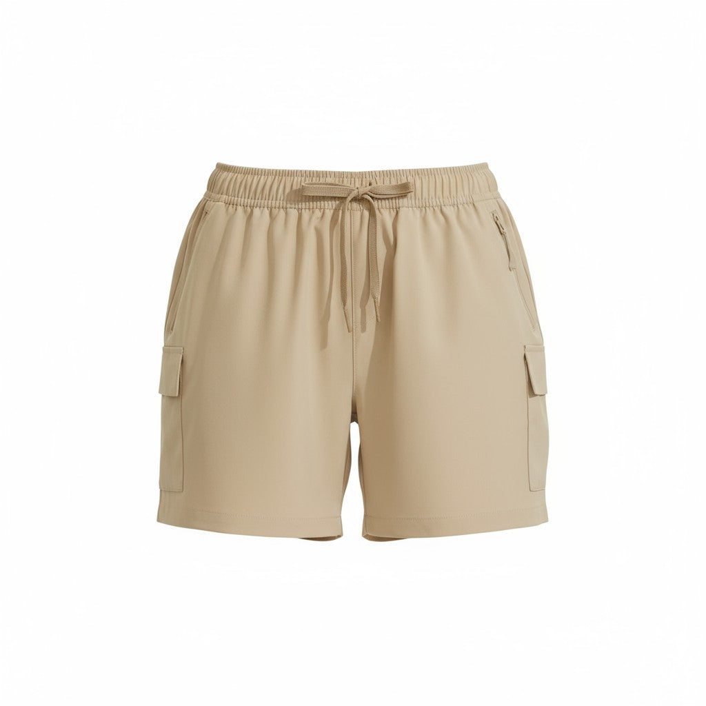 Beige shorts with pockets on a white background