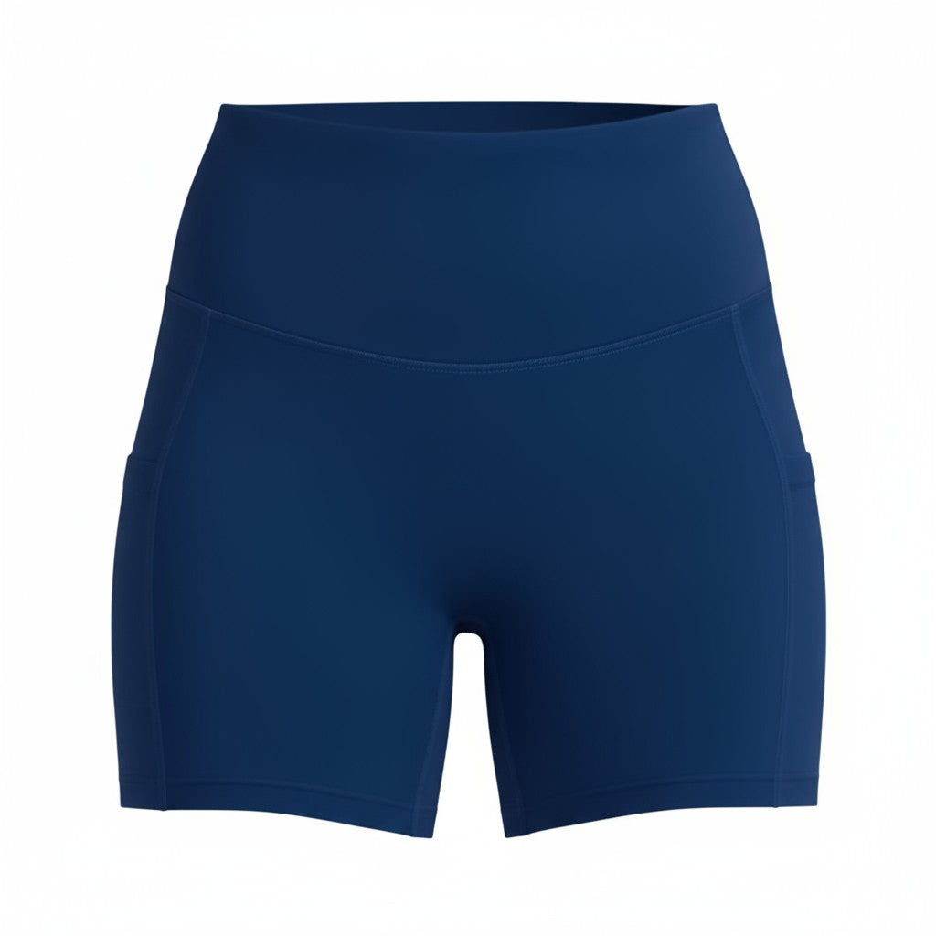 Blue athletic shorts on a white background