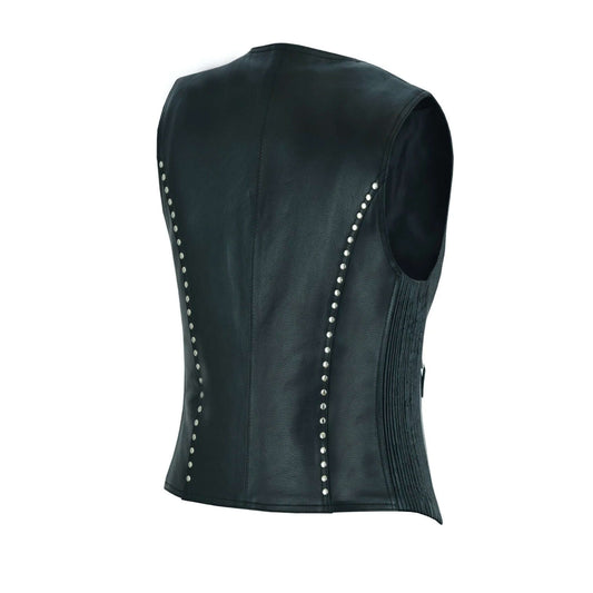 Women Motorcycle Leather Vest Cowhide with Gun Pockets
