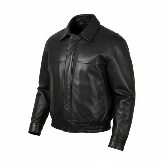 Black leather jacket on a white background