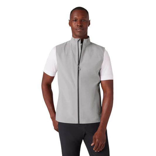 Men's Light Gray Sleeveless Zip-Up Vest with High Collar