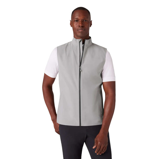 Men's Light Gray Sleeveless Zip-Up Vest with High Collar
