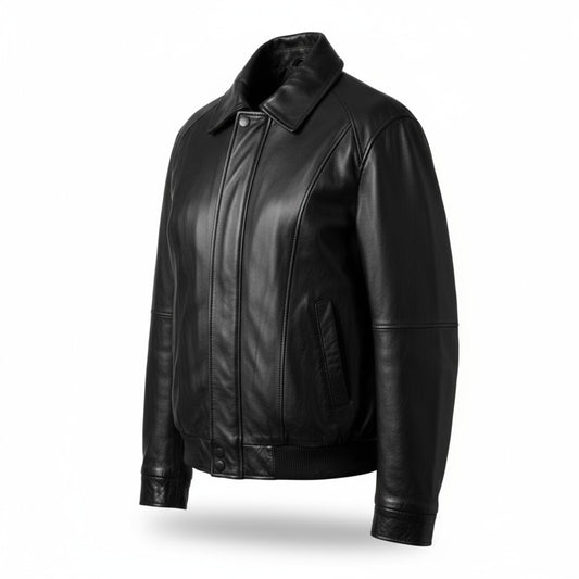 Black leather jacket on a white background
