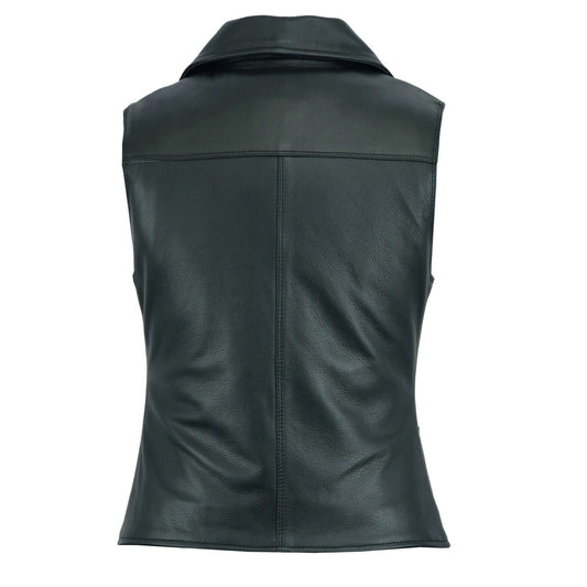Women Top-Grain Leather Motorcycle Vest Classic Biker