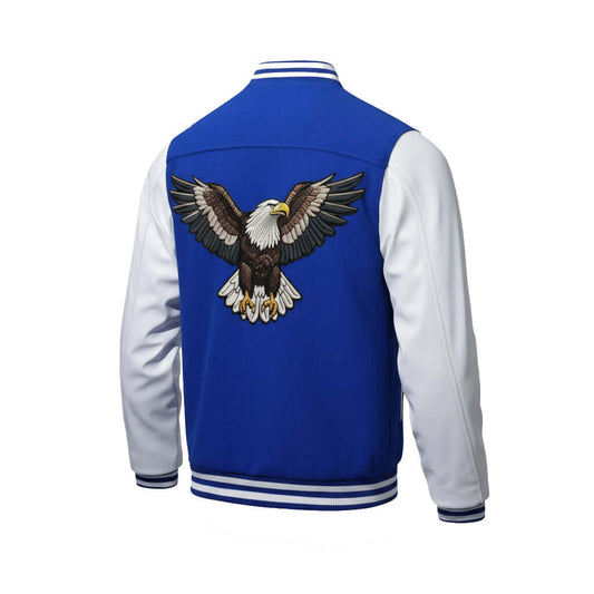 Classic Lettermen Bomber Varsity Jacket Blue Wool Leather