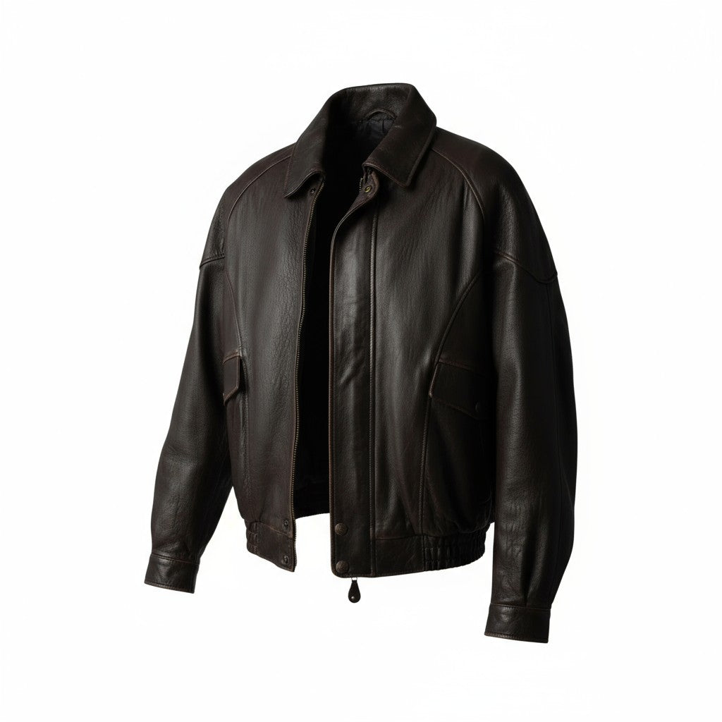 Black leather jacket on a white background