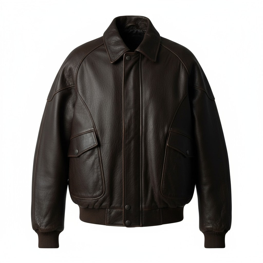 Brown leather jacket on a white background