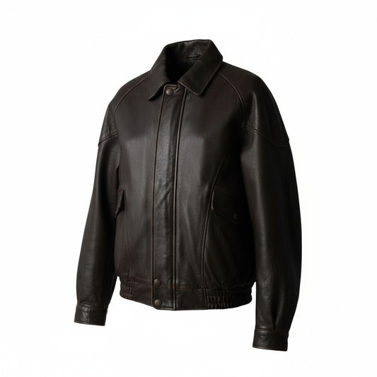 Black leather jacket on a white background