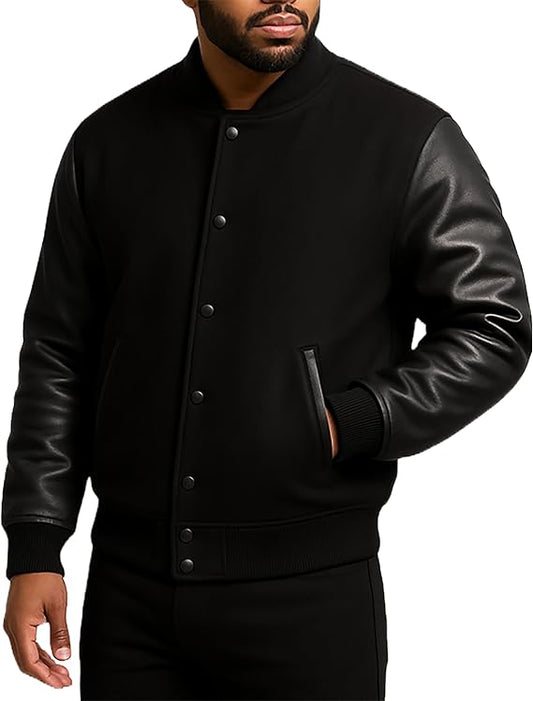 Varsity Jacket – Black Wool & Leather | Classic Collegiate Style