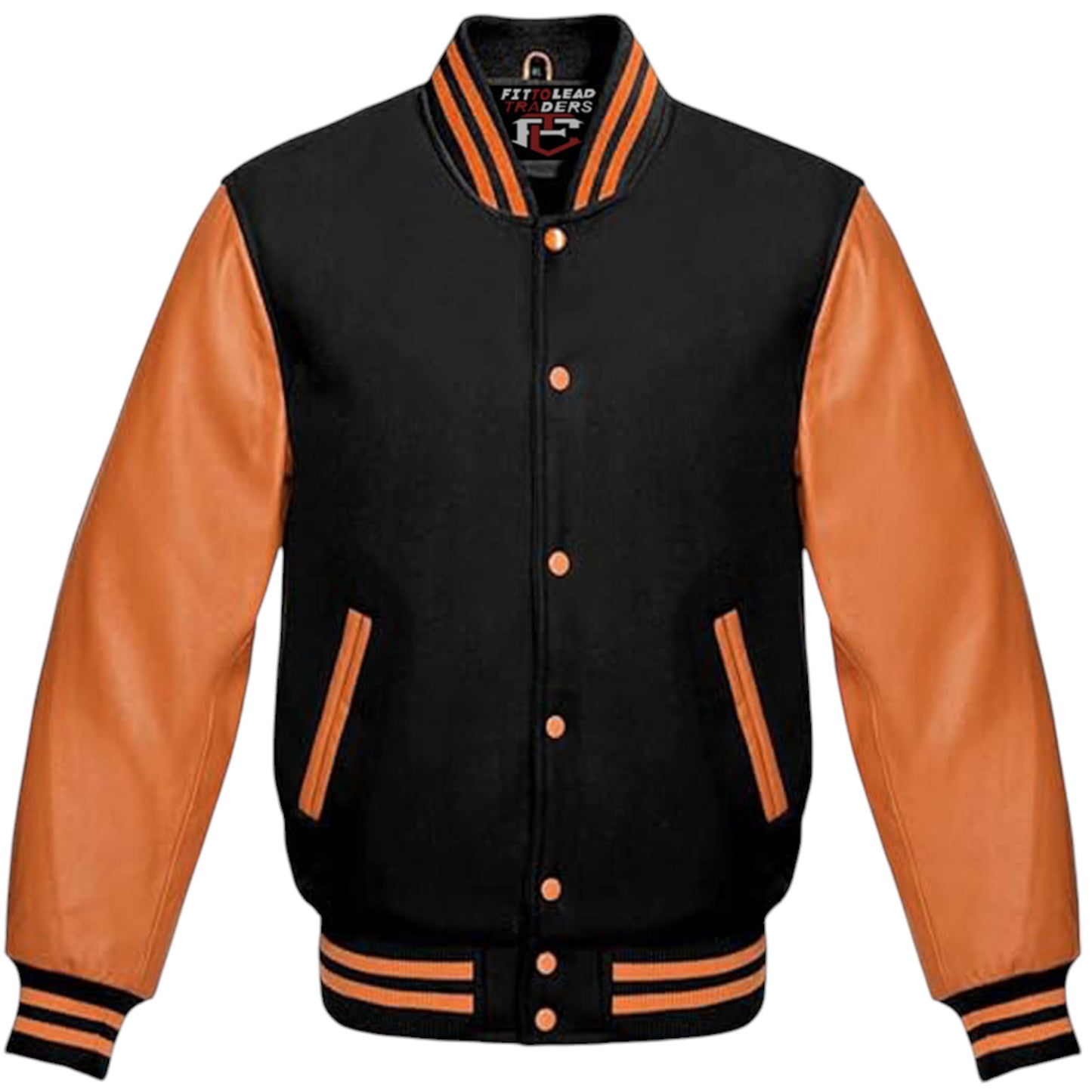 High-Quality Unisex Varsity Jacket Wool & Orange Leather Sleeves