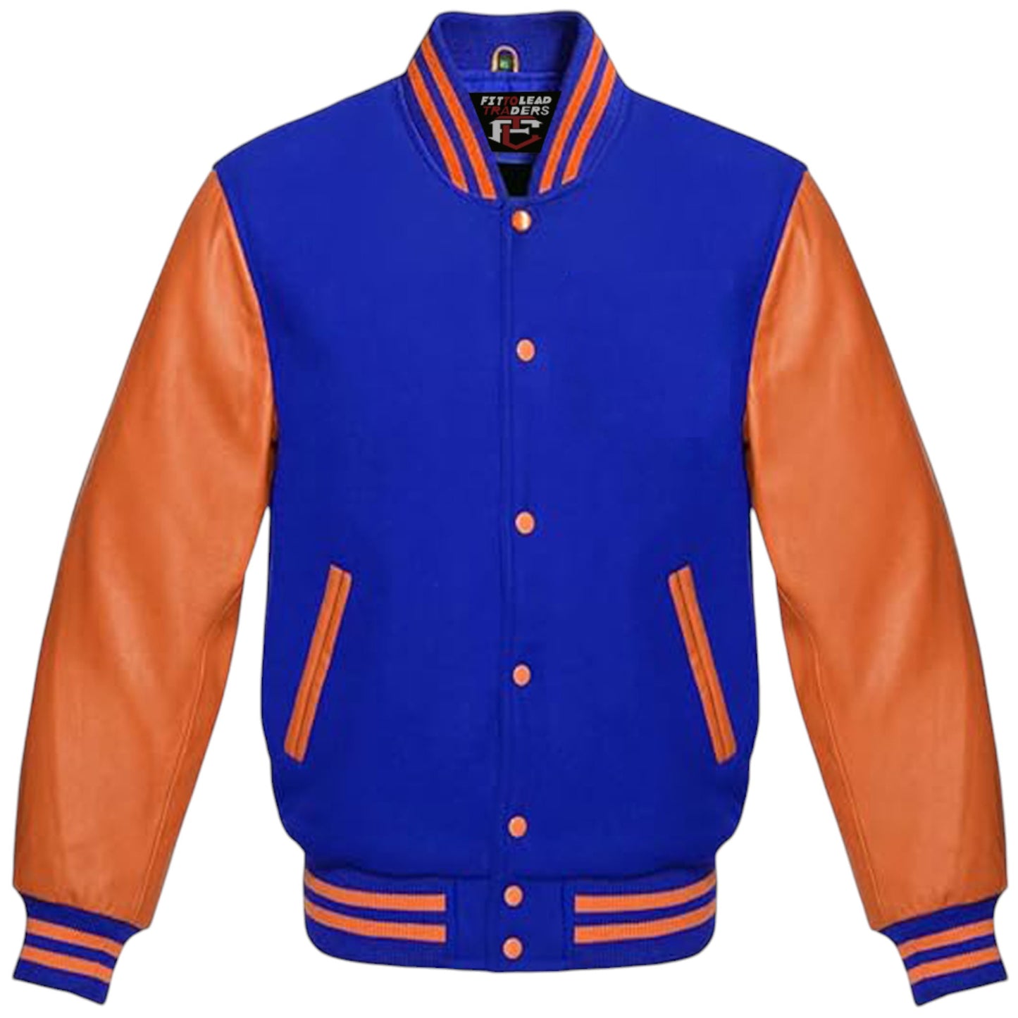 High-Quality Unisex Varsity Jacket Wool & Orange Leather Sleeves