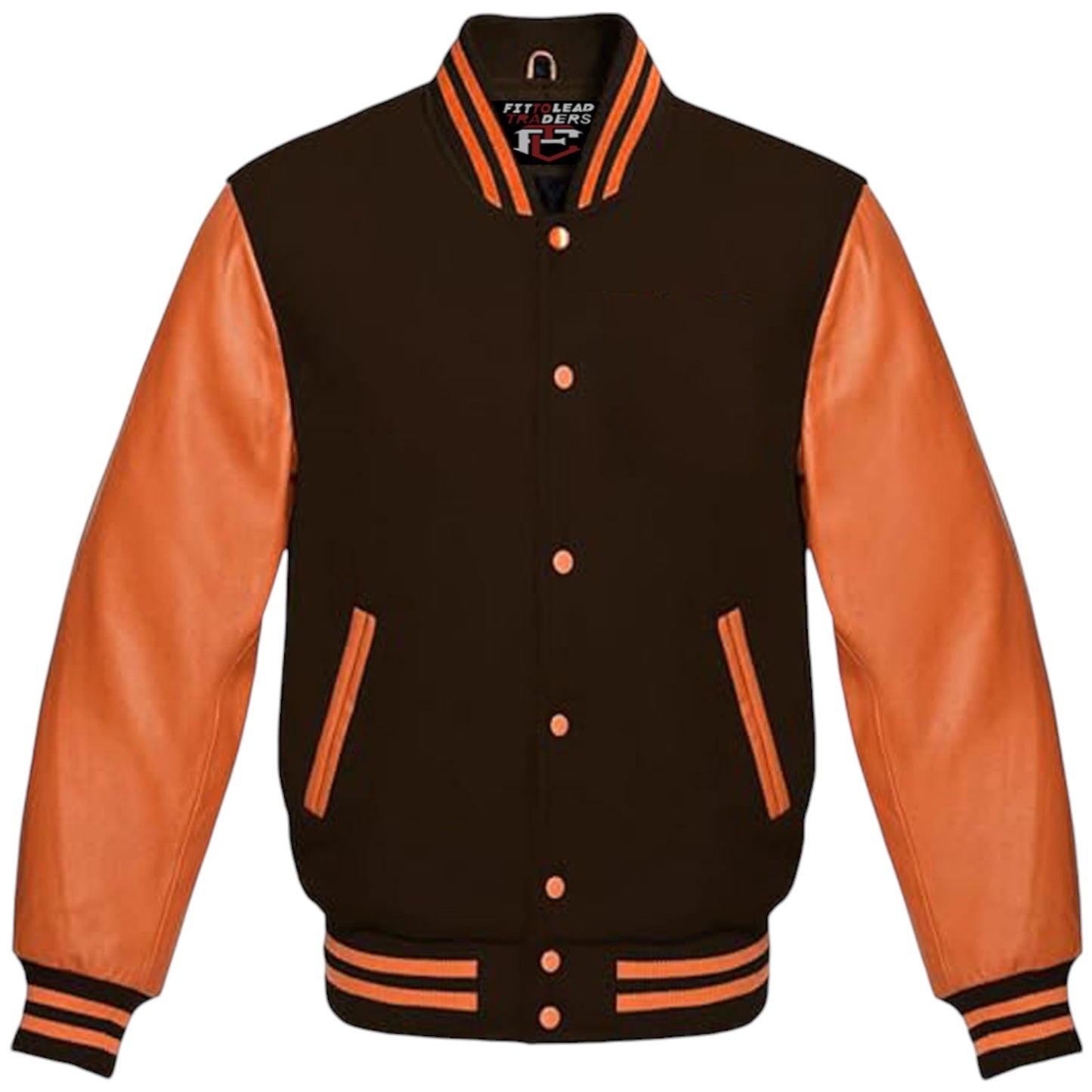 High-Quality Unisex Varsity Jacket Wool & Orange Leather Sleeves