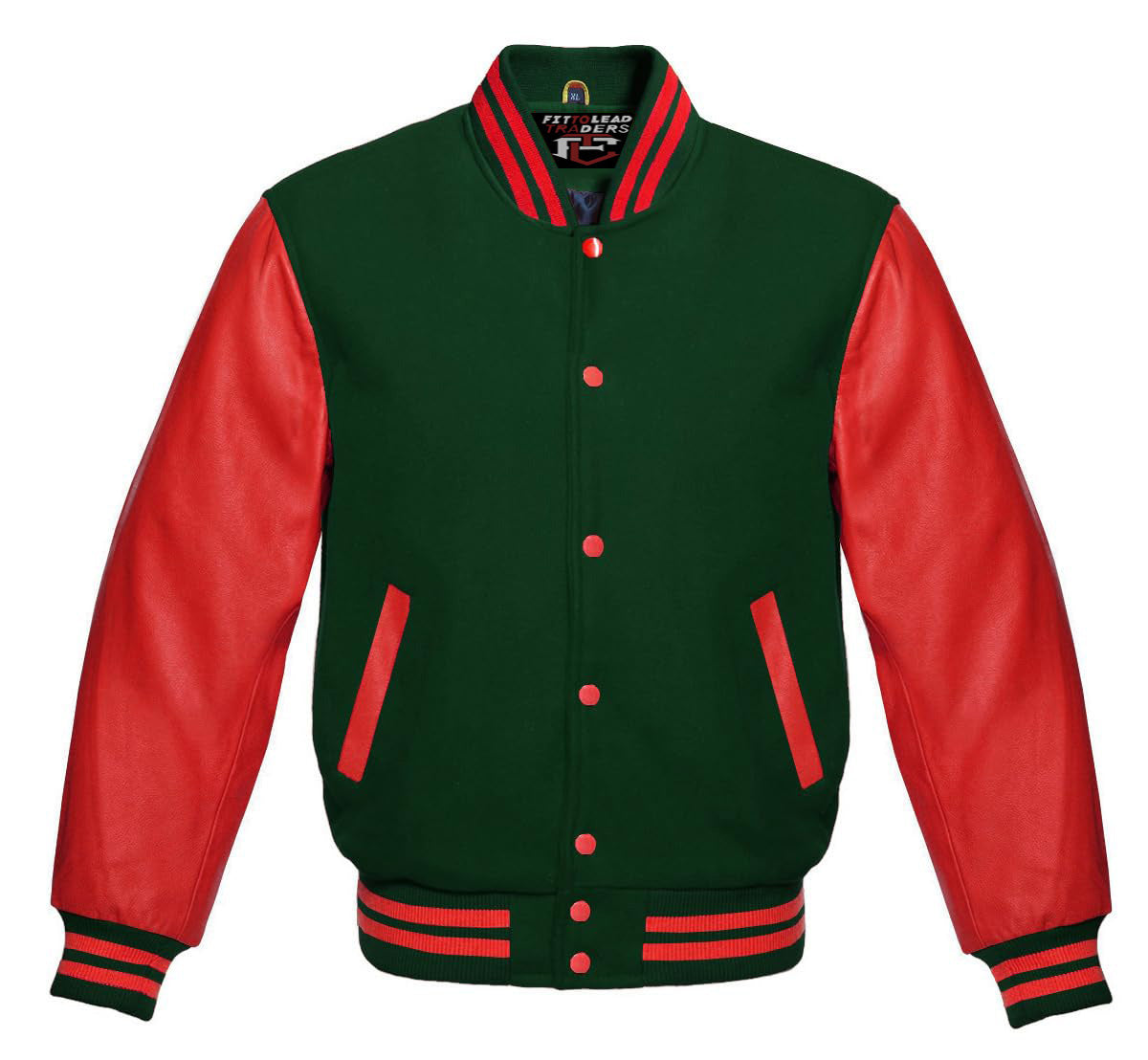 Varsity Jacket Red Leather Sleeves & Wool Body Letterman College Baseball