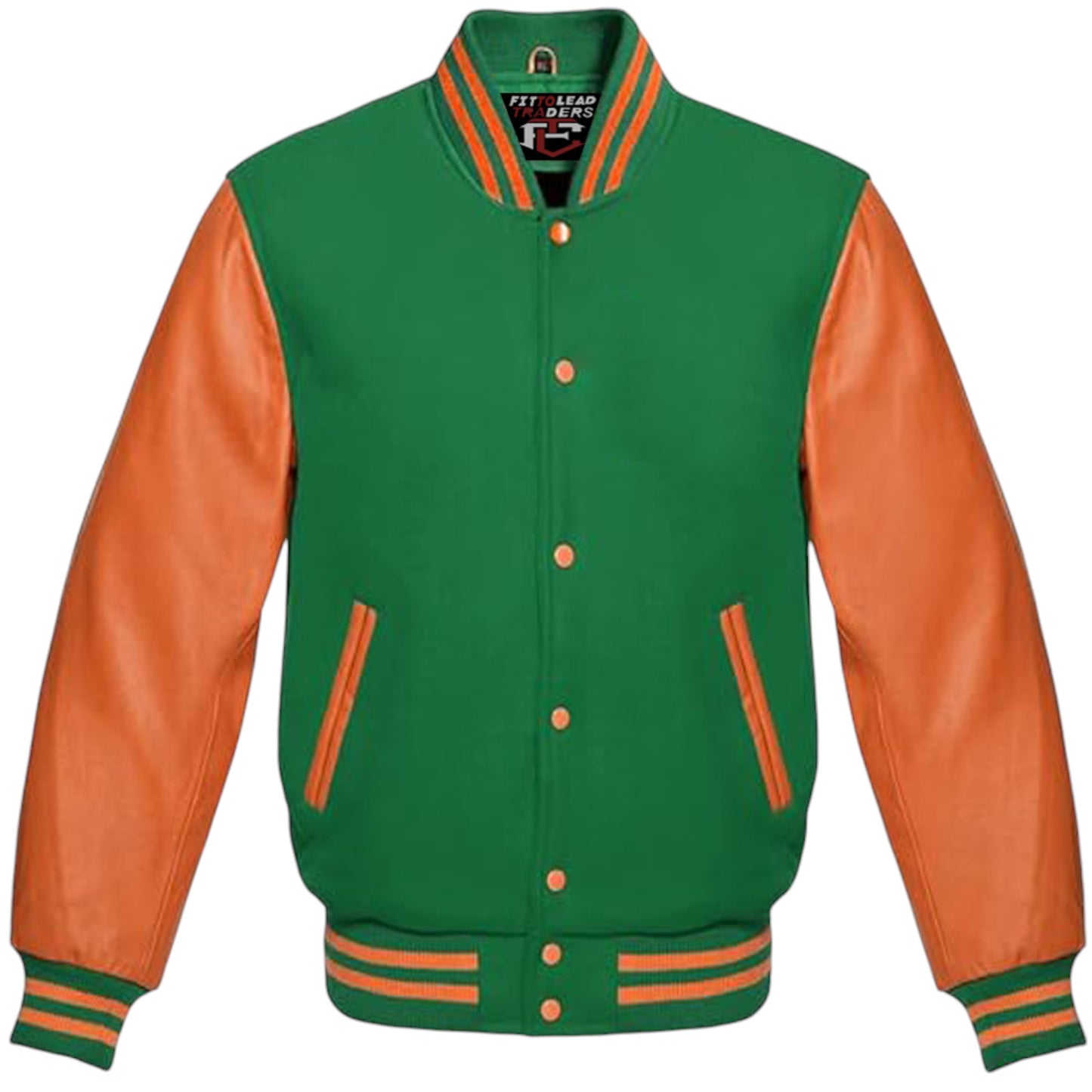 High-Quality Unisex Varsity Jacket Wool & Orange Leather Sleeves