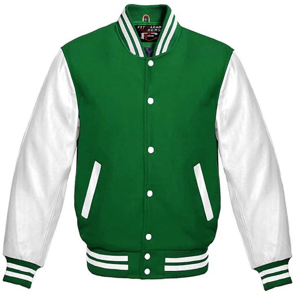 Varsity Lettermen Bomber Style All Wool & White Color Sleeves Jacket