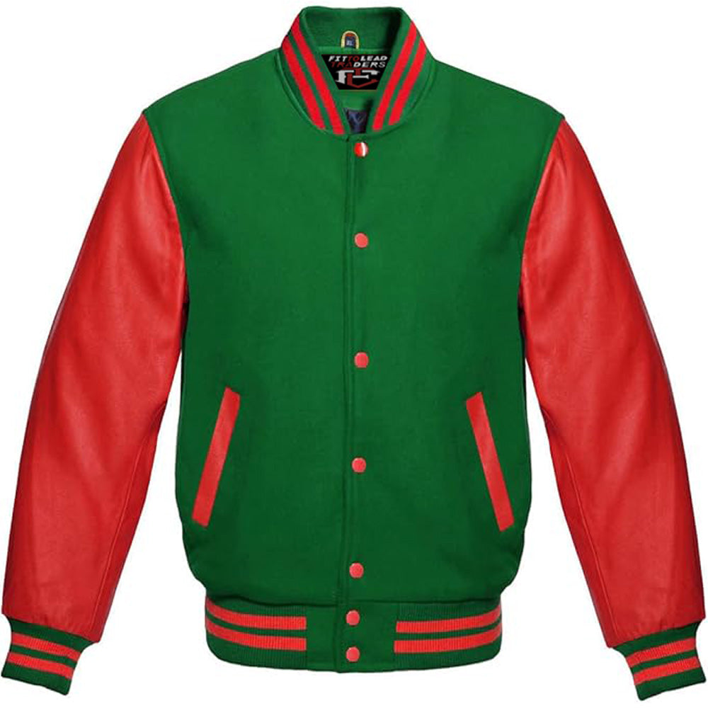 Varsity Jacket Red Leather Sleeves & Wool Body Letterman College Baseball