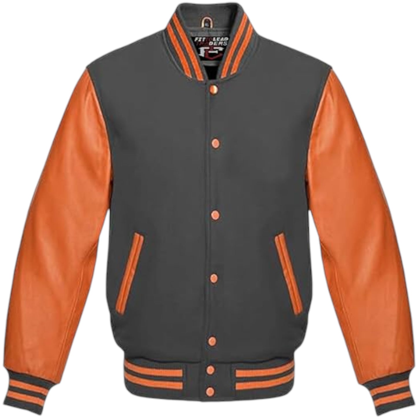 High-Quality Unisex Varsity Jacket Wool & Orange Leather Sleeves