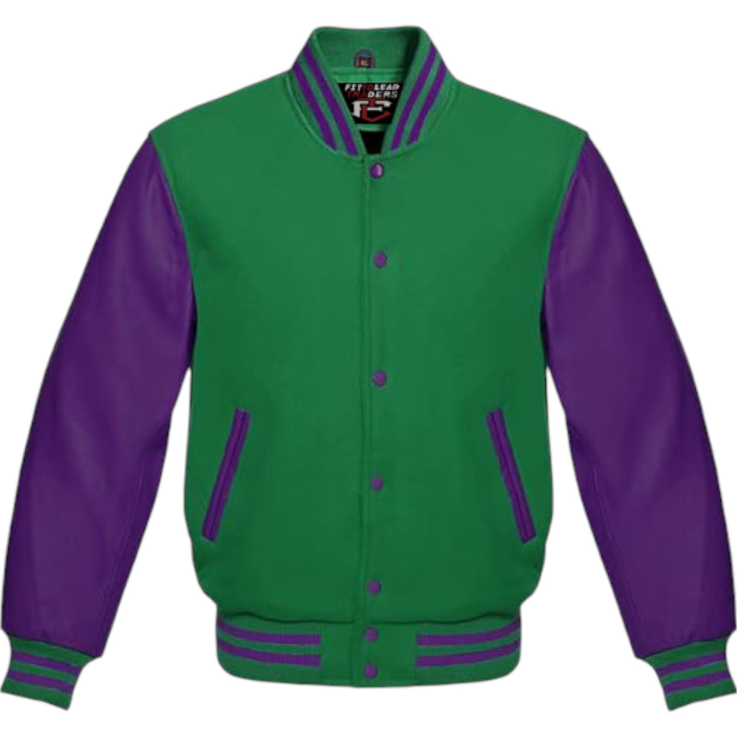 Premium Varsity Jacket Purple Leather Sleeves Classic College Bomber Style